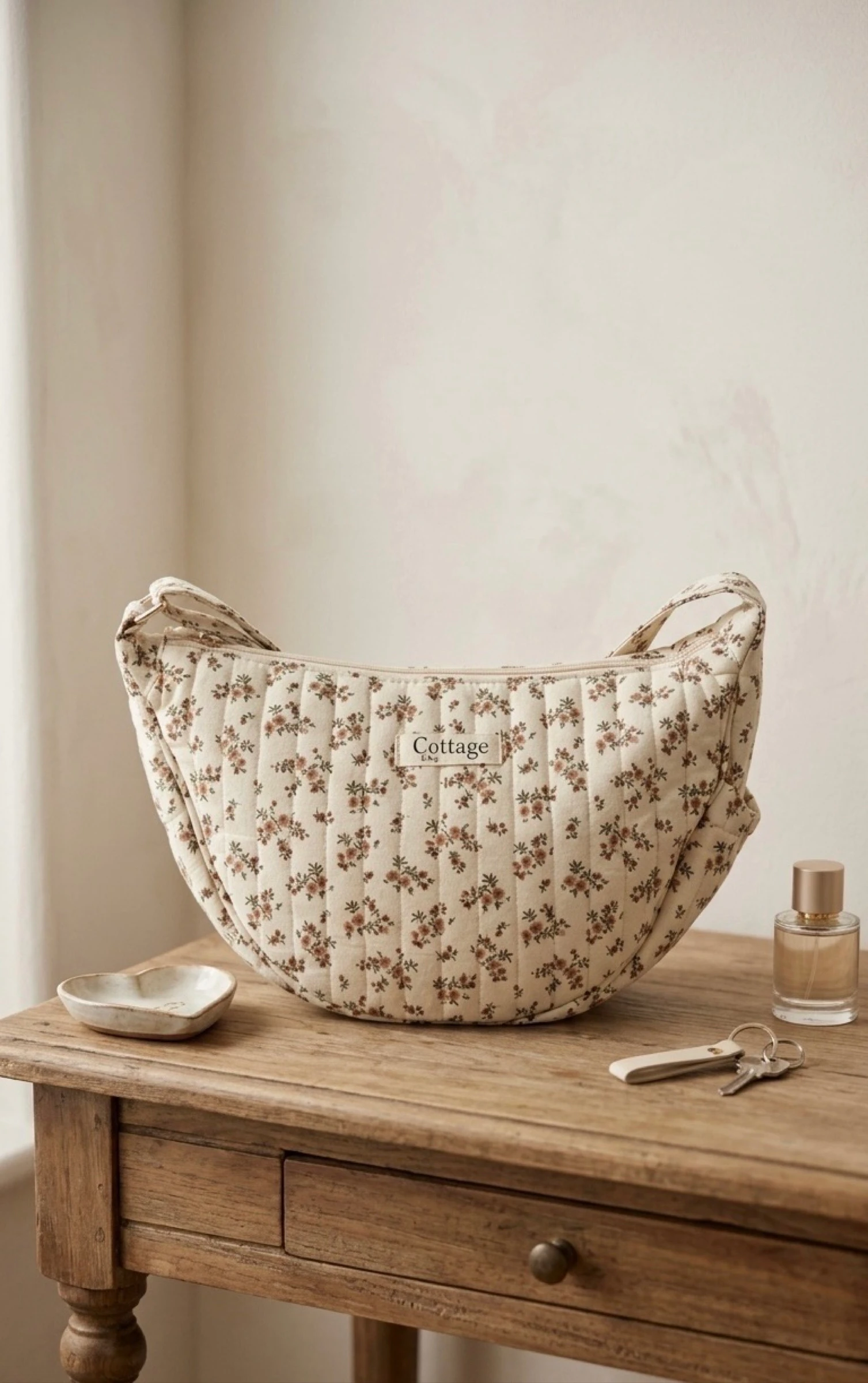 Sac Lune 100% Coton Matelassé Collection Cottage & Bag / Modèle Bouquets Rose